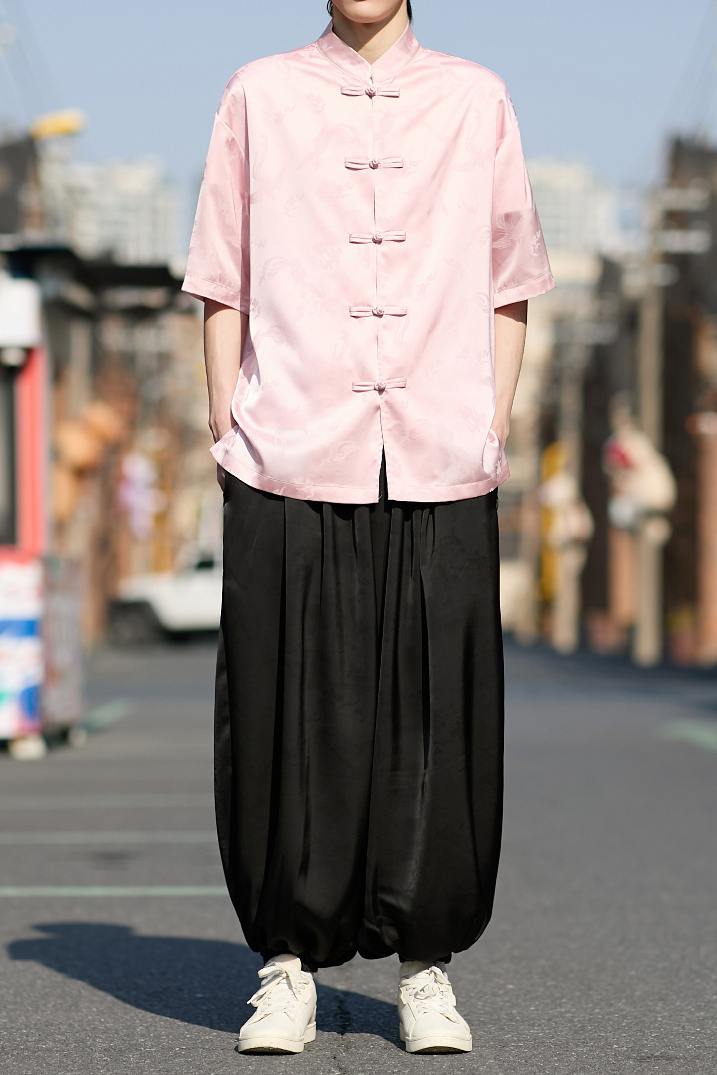 粉色提花男士风唐装衬衫盘扣电商A100-2801-P60,男装衬衫,电商A100
