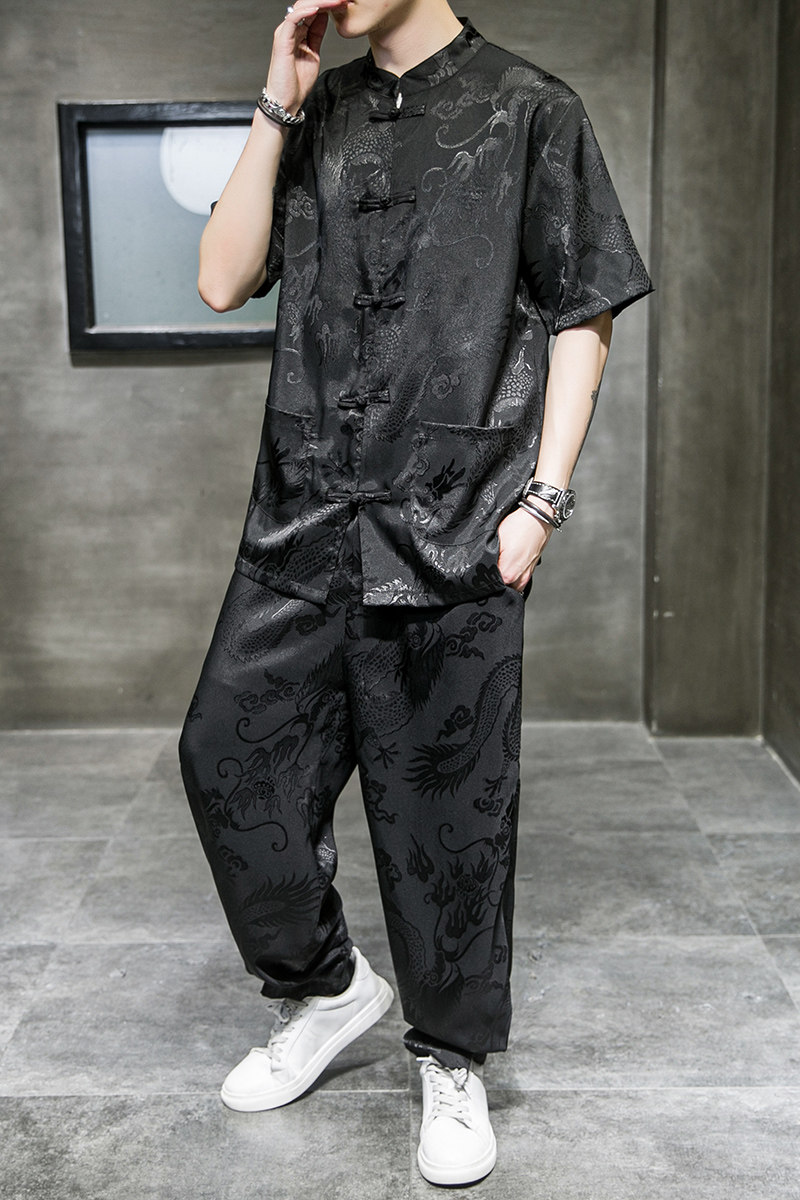 风盘扣套装龙纹暗花电商A100-2010+8804-95,男装民族服装,电商A100