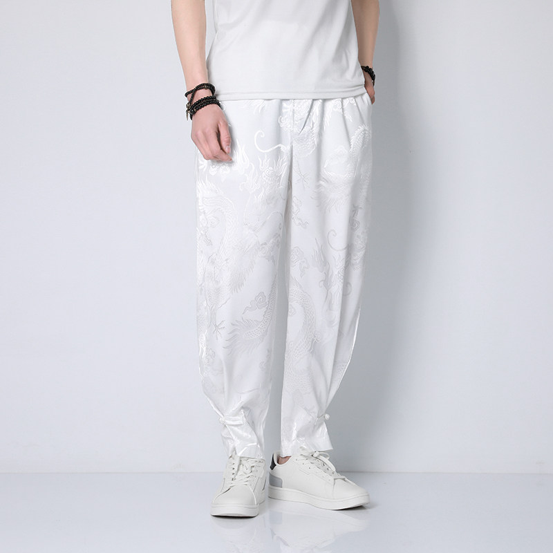 龙纹裤子男夏季薄款冰丝裤风宽松束脚休闲裤A100-8804-P40,男装休闲裤,电商A100