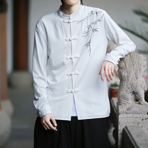 刺绣长袖春季中国风常规立领衬衫居士中式外套男士大码春秋休闲图片
