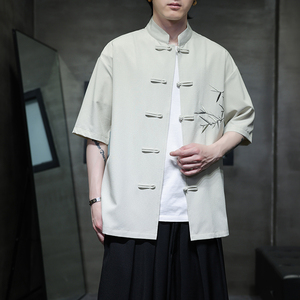 新中式唐装男风短衬衫复古刺绣汉服宽松大码电商A100-251-P65