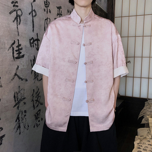 风新中式短袖盘扣衬衫压花复古上衣A100-C327-P65图片