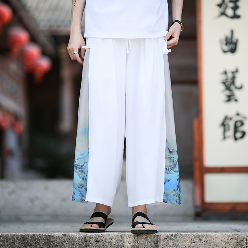 风古风山水盘口宽松男裤电商A100-K7788-P55,男装休闲裤,电商A100