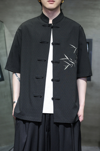 新中式唐装男风短衬衫复古刺绣汉服宽松大码电商A100-251-P65图片
