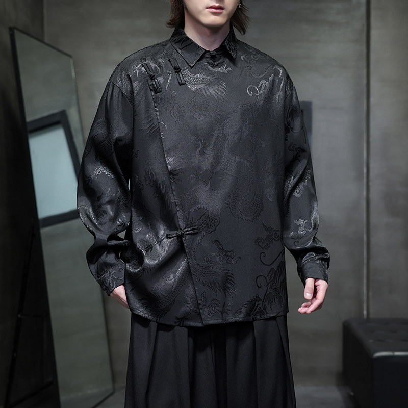 新中式风衬衫男士长袖唐装汉服改良盘扣衬衣电商A100-262-P65,男装衬衫,电商A100