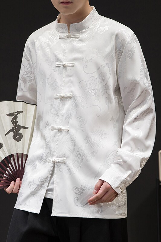 风长袖休闲暗纹龙纹黑白衬衫电商A100-C20-P55,男装衬衫,电商A100