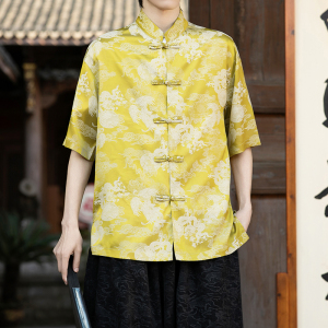 风提花唐装男士短袖衬衫盘扣新中式电商A100-2802-P65图片