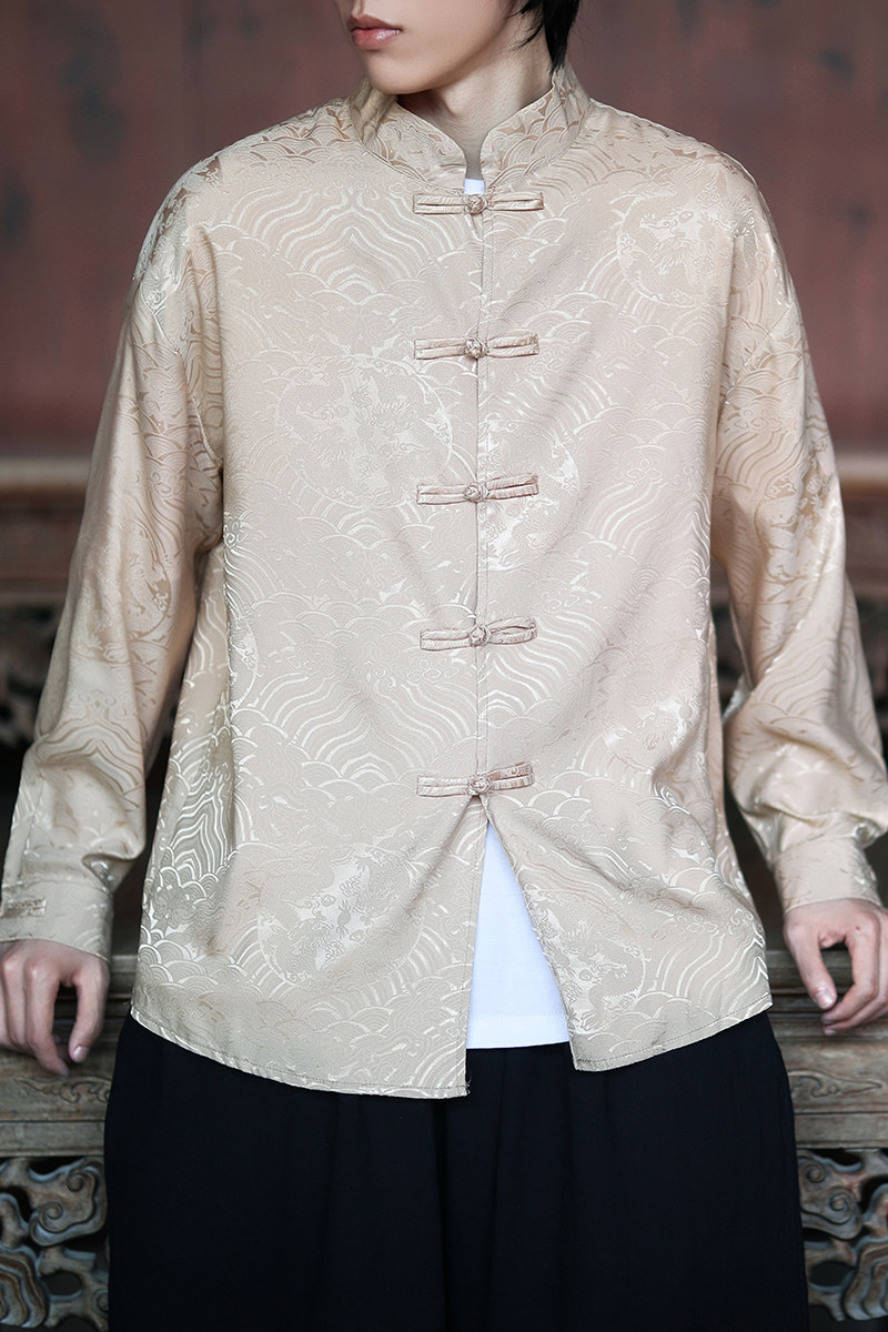 风新中式压花龙纹汉服长袖衬衫A100-C312-P65,男装衬衫,电商A100
