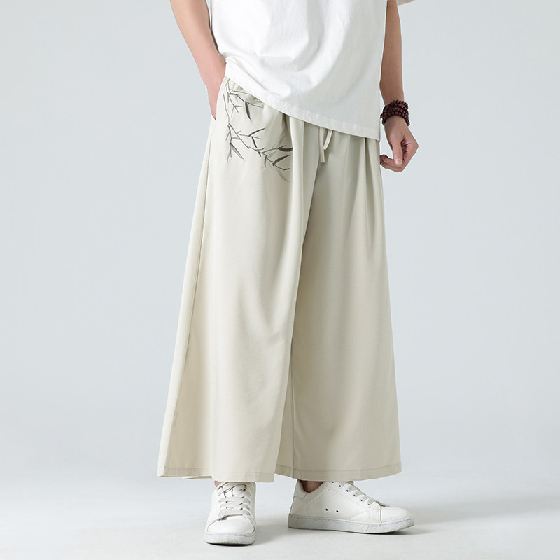 夏季风新中式竹子刺绣阔腿裤大码加大加款电商A100-2311-P60,男装民族服装,电商A100