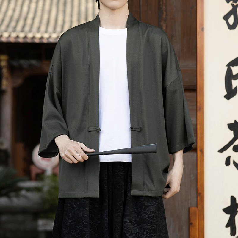 新中式风唐装盘扣纯色开衫七分袖男士防晒演出A100-2806-P45,男装防晒衣,电商A100