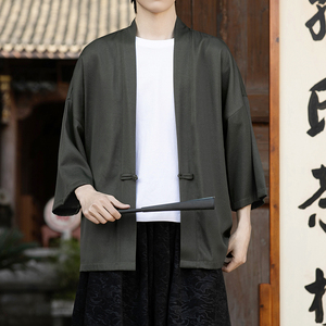 新中式风唐装盘扣纯色开衫七分袖男士防晒演出A100-2806-P45图片