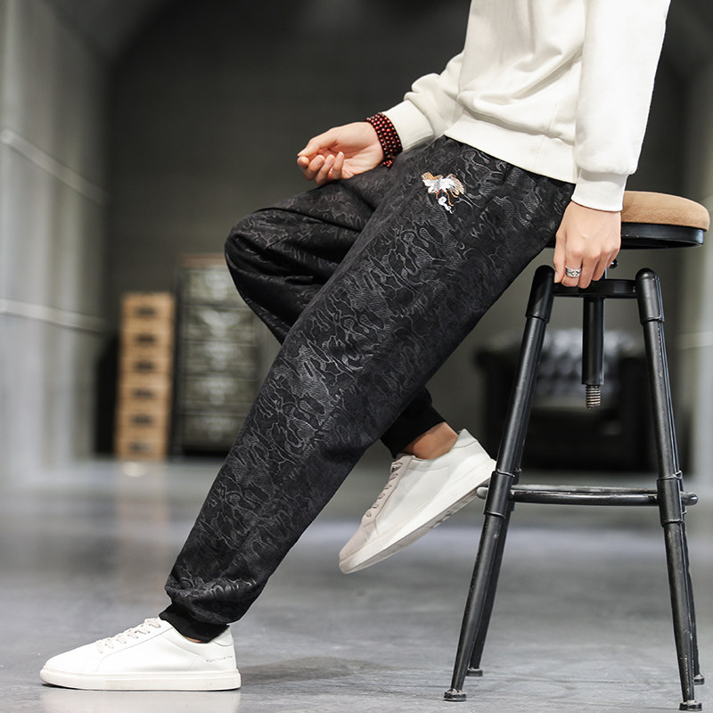 风刺绣小脚裤钱1塘4018,男装休闲裤,电商A100
