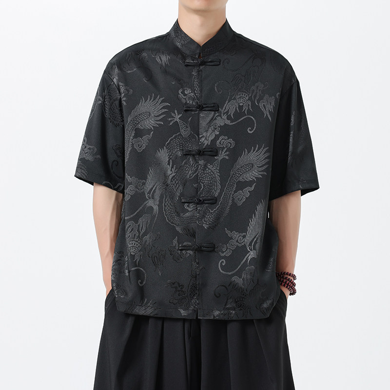 盘扣短袖衬衫男风设计感衬衣夏季薄款潮流唐装外套A100-252-P55,男装民族服装,电商A100
