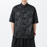 盘扣短袖衬衫男风设计感衬衣夏季薄款潮流唐装外套A100-252-P55，男装民族服装，电商A100