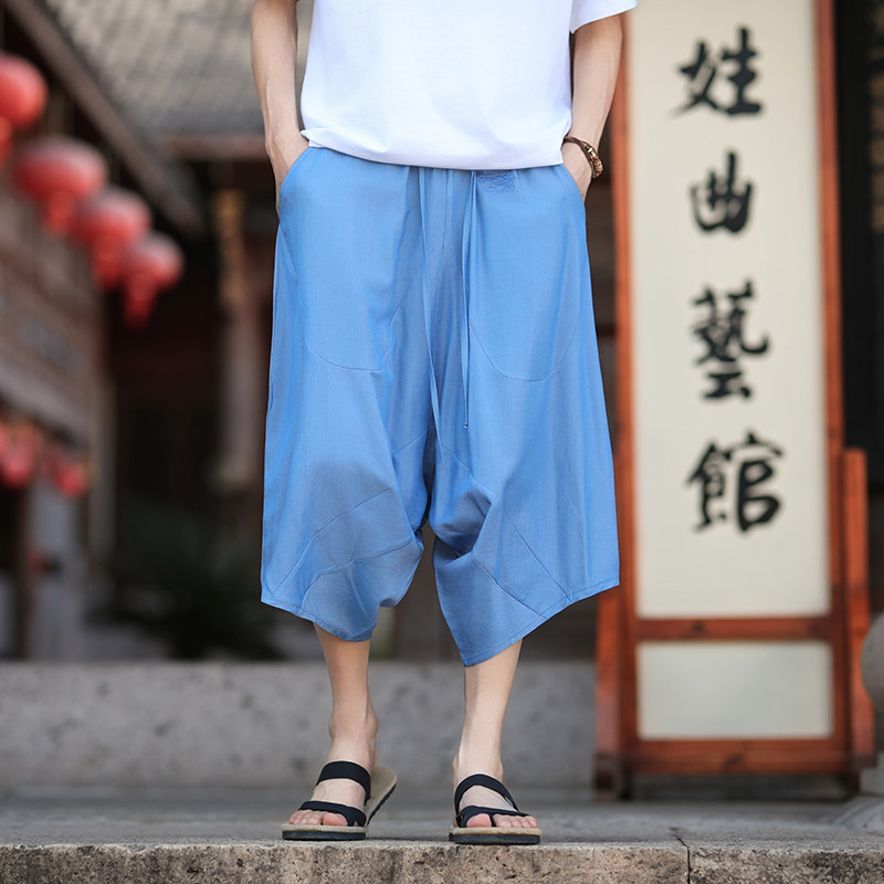 牛仔天丝面料丝光轻滑夏季七分阔腿裤纯色百搭A100-3113-P45图片