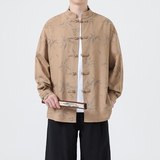 亚麻风新中式男式衬衫长袖印花竹子电商A100-M111-P85，男装衬衫，电商A100