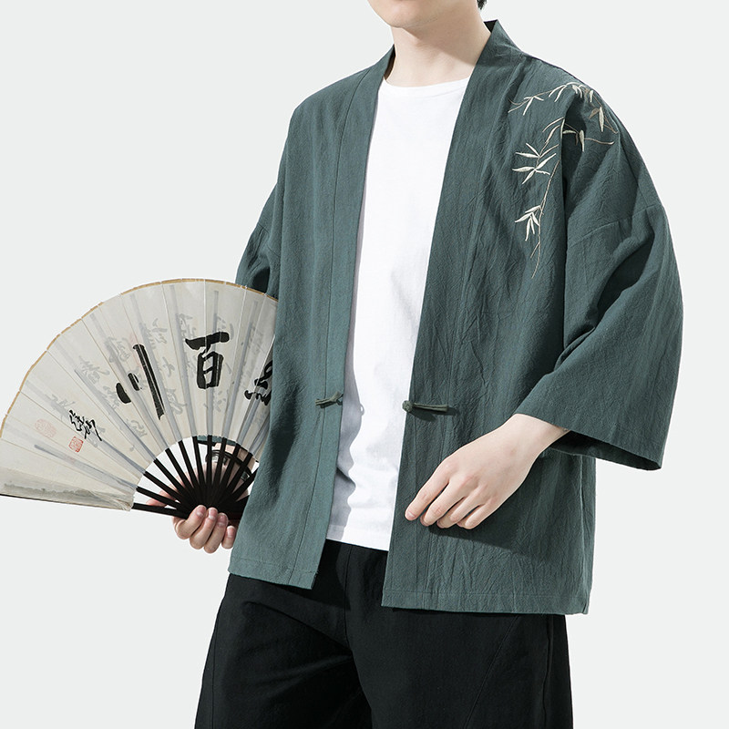新中式改良汉服风男装古风道袍刺绣外套日系和风A100-735-p50,男装民族服装,电商A100