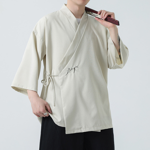 男夏季薄款风斜襟道袍宽松大码新中式禅意居士A100-225-P60图片
