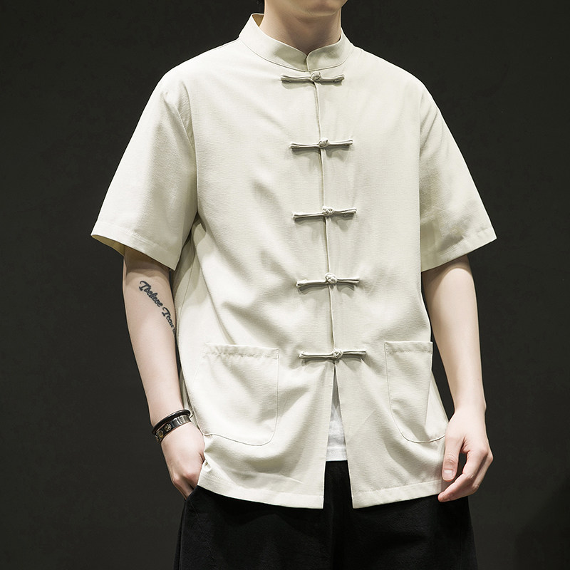 夏季竹节免烫立领衬衣盘扣半袖风复古电商A100-G100-P60限78，男装T恤，电商A100
