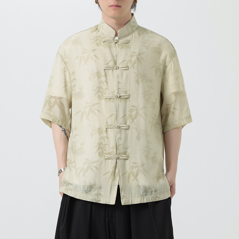 新中式盘扣中山唐装风暗纹小众高级感衬衫A100-232-P65图片