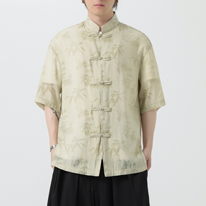 新中式盘扣中山唐装风暗纹小众高级感衬衫A100-232-P65图片
