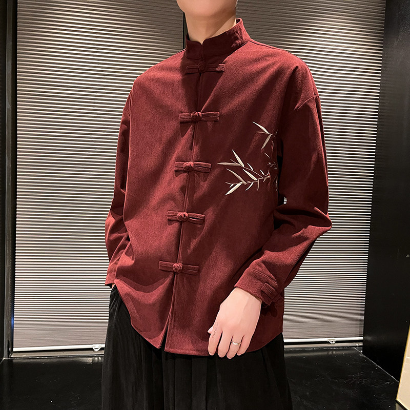 风设计款男士长袖盘扣刺绣中式立领衬衫电商A100-C13-P65,男装民族服装,电商A100