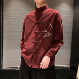 风设计款男士长袖盘扣刺绣中式立领衬衫电商A100-C13-P65，男装民族服装，电商A100