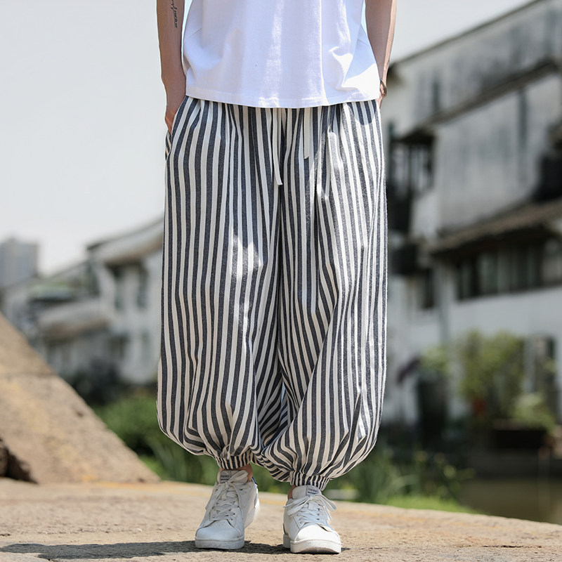 麻棉束脚灯笼裤哈伦宽松新风条纹休闲裤电商A100-MK2530-p78,男装休闲裤,电商A100