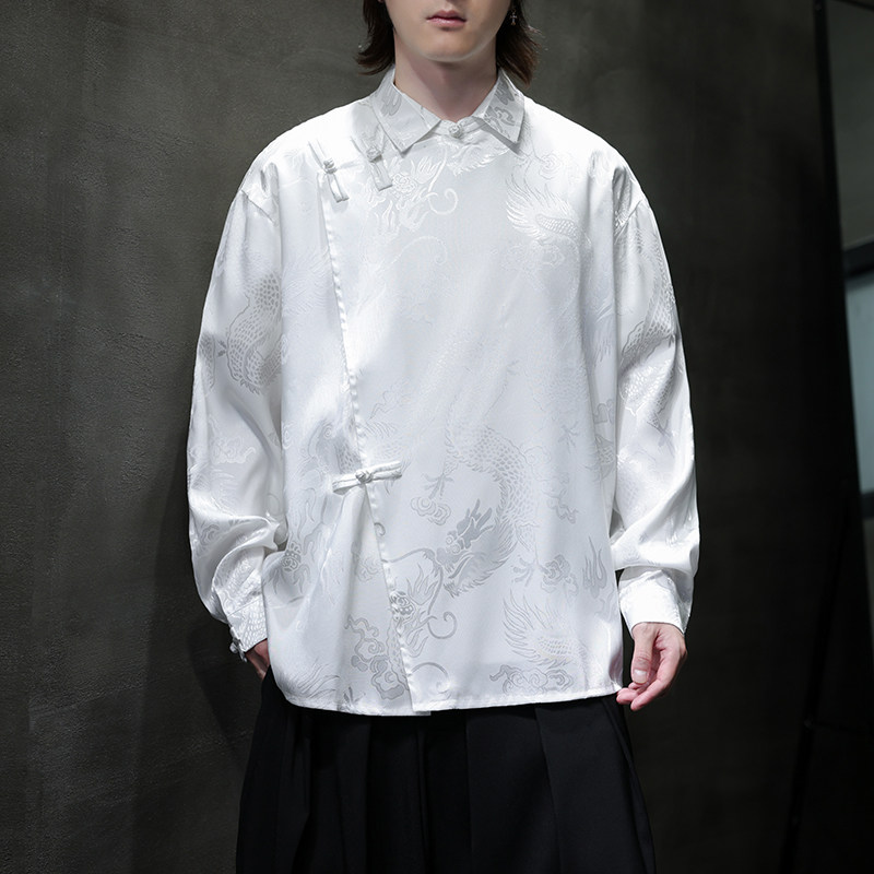 新中式风衬衫男士长袖唐装汉服改良盘扣衬衣电商A100-262-P65,男装衬衫,电商A100
