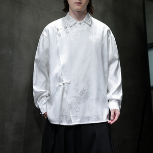 新中式风衬衫男士长袖唐装汉服改良盘扣衬衣电商A100-262-P65,潮男穿搭学生党夏天裤子图片
