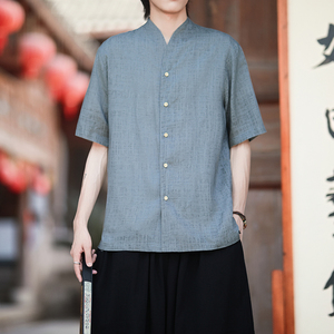 纯色亚麻衬衫轻薄凉爽电商A100-919-P75，男装衬衫，电商A100