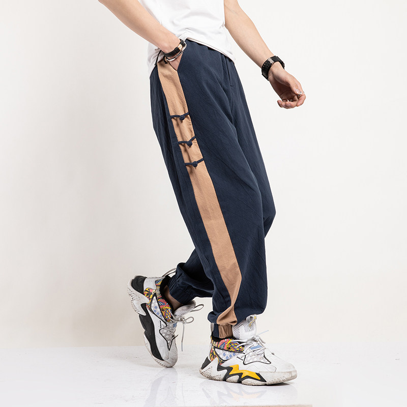 新款拼色盘口国风裤子2钱塘4018-K9933-P45,男装休闲裤,电商A100