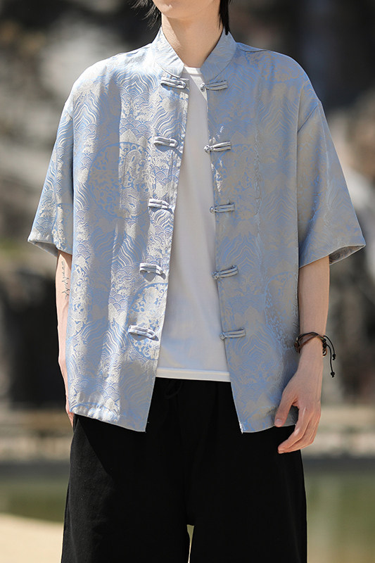 风新中式印花汉服衬衫电商A100-C311-P75,男装衬衫,电商A100