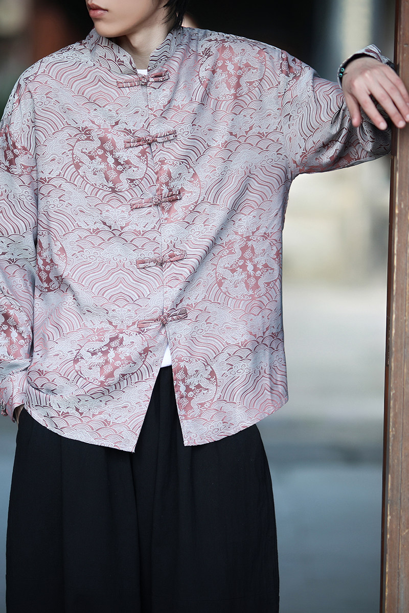 风新中式压花龙纹汉服长袖衬衫A100-C312-P65,男装衬衫,电商A100