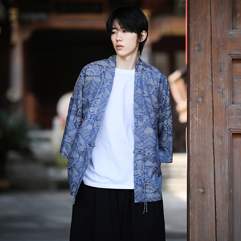 风龙纹冰丝汉服开衫外套古风禅服居士服道袍披风A100-721-P40,男装民族服装,电商A100