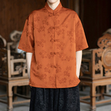 风唐装盘扣提花短袖纯色衬衫电商A100-2807-P65，男装T恤，电商A100