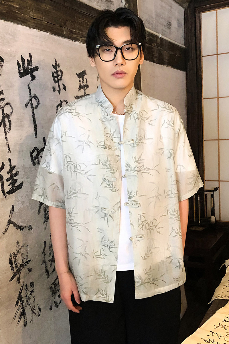风新中式竹叶印花衬衫电商A100-C326-P65,男装衬衫,电商A100