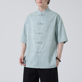 2024风男装盘扣唐装短袖衬衫男夏季新中式改良A100-238-P65，男装民族服装，电商A100