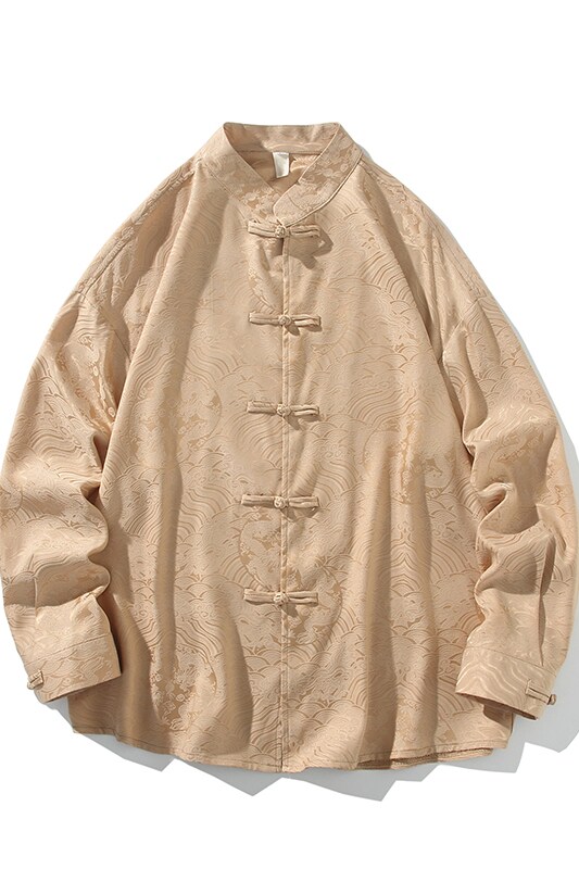 风新中式压花龙纹汉服长袖衬衫A100-C312-P65,男装衬衫,电商A100