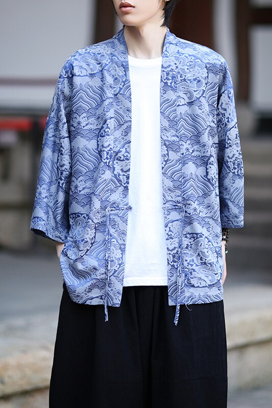 风龙纹冰丝汉服开衫外套古风禅服居士服道袍披风A100-721-P40,男装民族服装,电商A100