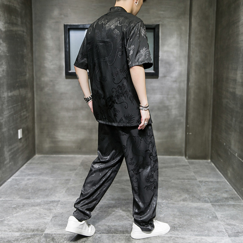 风盘扣套装龙纹暗花电商A100-2010+8804-95,男装休闲套装,电商A100