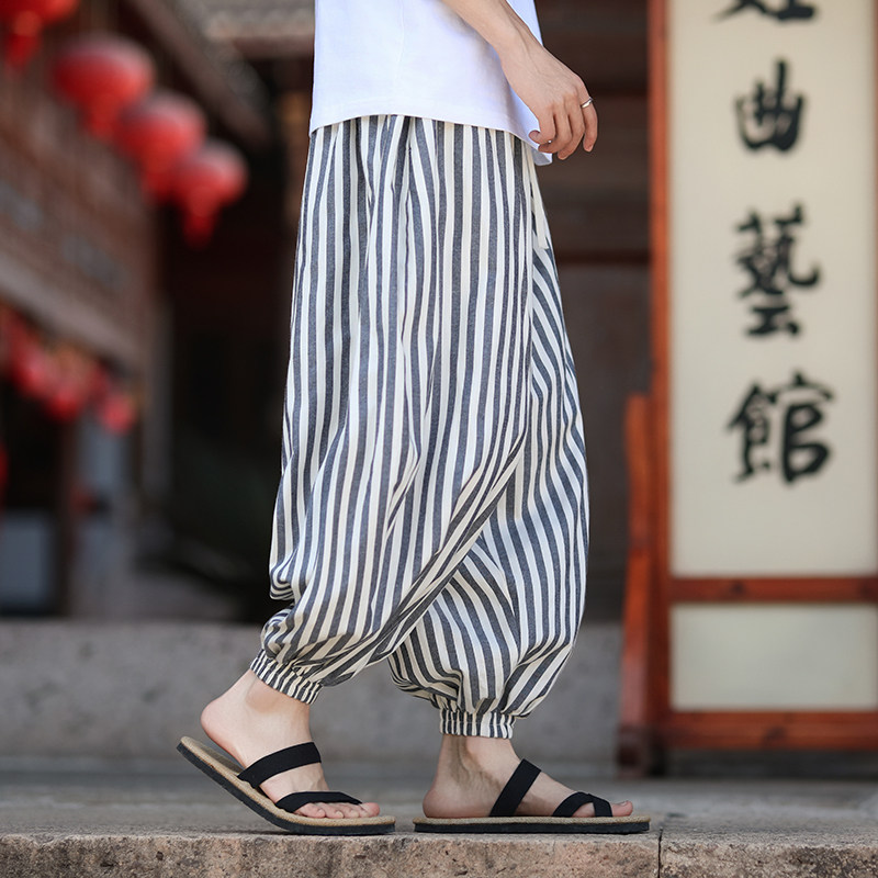 麻棉束脚灯笼裤哈伦宽松新风条纹休闲裤电商A100-MK2530-p78,男装休闲裤,电商A100