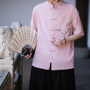 新中式唐装男风短衬衫复古刺绣汉服宽松大码电商A100-251-P65图片