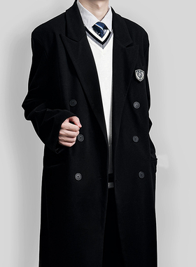 木村叔dk日系制服西装毛呢大衣男士春秋季双排扣长款呢子西服外套
