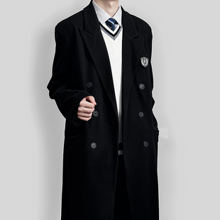 双排扣长款 春秋季 呢子西服外套 毛呢大衣男士 木村叔dk日系制服西装