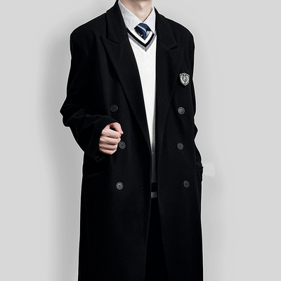 木村叔dk日系制服西装毛呢大衣男士春秋季双排扣长款呢子西服外套