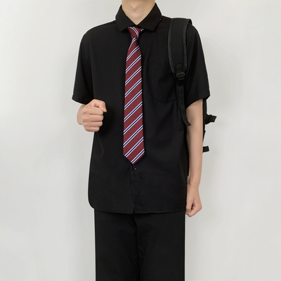 dk制服黑色短袖衬衣男生夏季