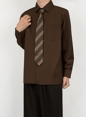 木村叔dk制服日系深咖色长袖衬衫男秋季学院风衬衣免烫抗皱上衣服