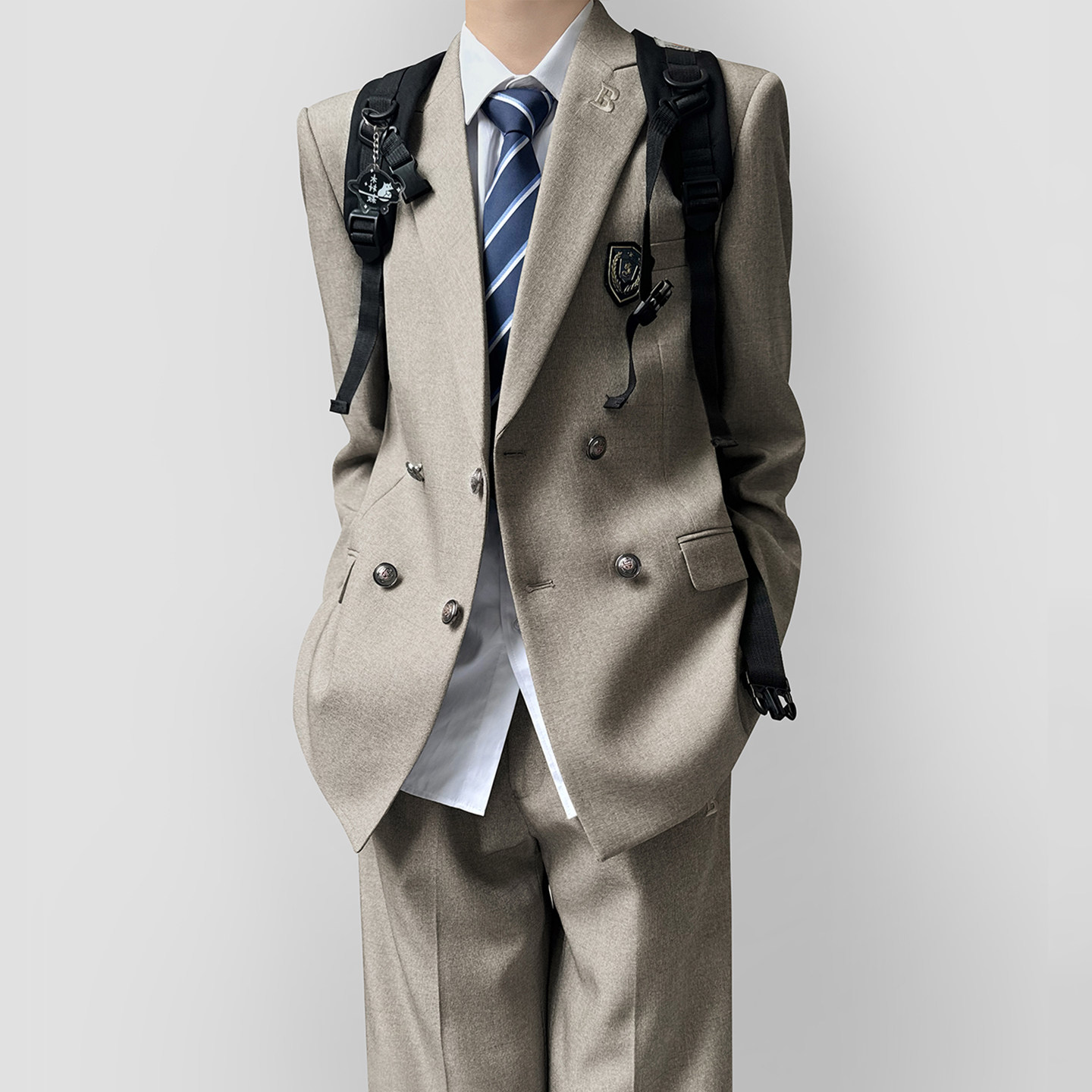 木村叔dk原创日系复古浅卡其双排扣西装秋季戗驳领制服男西服套装