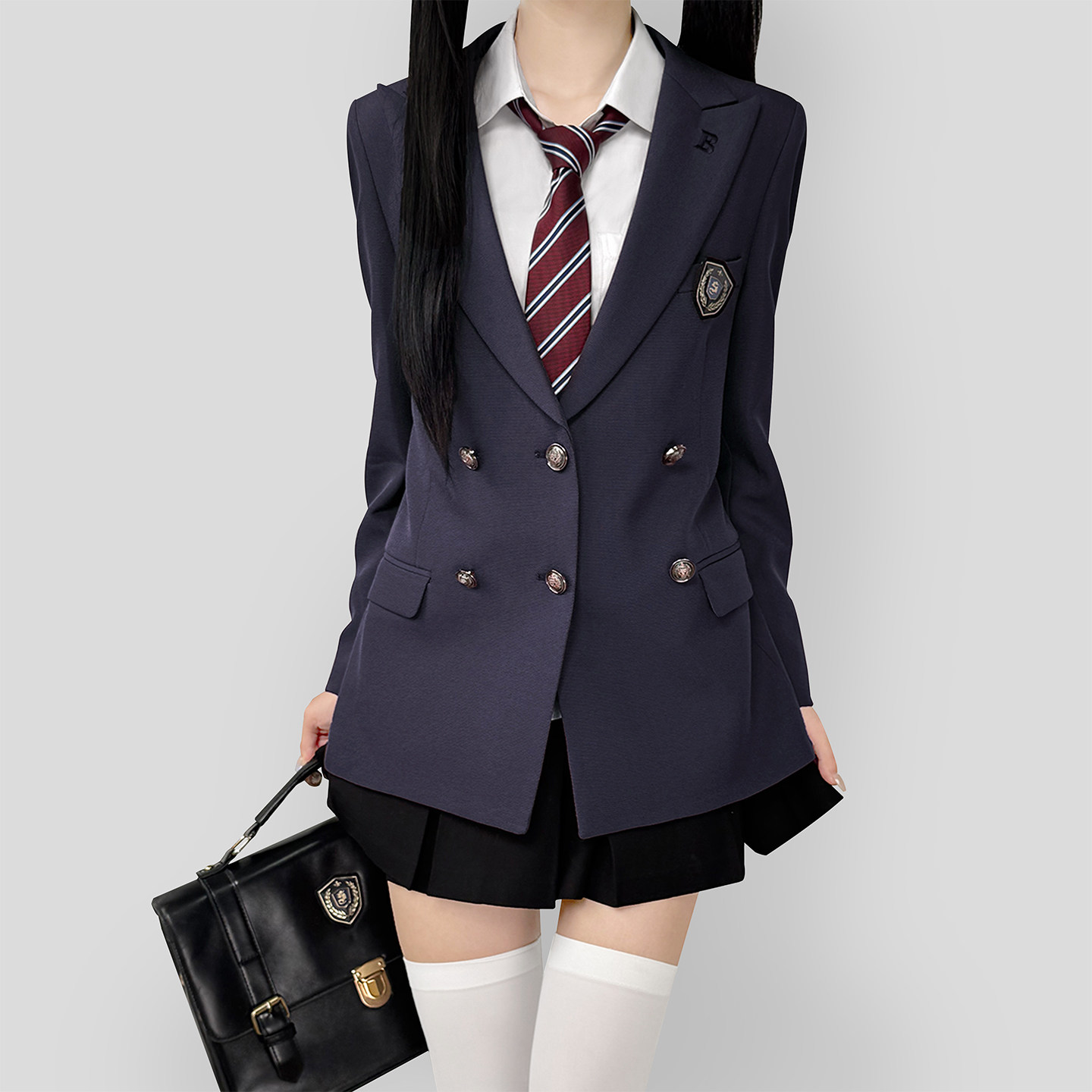 jk制服深紫色西装外套女图片